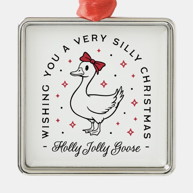 Silly goose Christmas wishes preppy coquette red Metal Tree Decoration (Front)