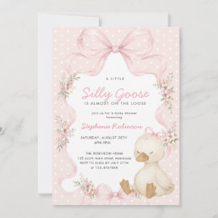 Silly Goose Coquette Pink Bow Dots Baby Shower Invitation