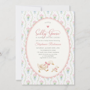 Silly Goose Coquette Pink Bow Dots Baby Shower Invitation