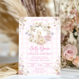 Silly Goose Coquette Pink Bow Girl Baby Shower Invitation