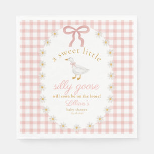 Silly Goose Cottagecore Pink Gingham Baby Shower Napkin