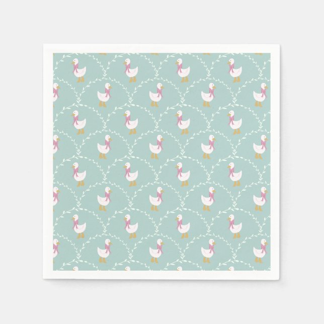Silly Goose Cute Duck Pattern Blue Kids Party Napkin (Front)