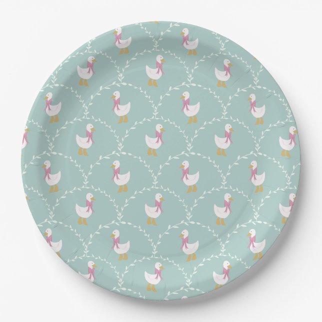 Silly Goose Cute Duck Pattern Blue Kids Party Paper Plate (Front)