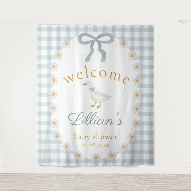 Silly Goose Daisy Baby Shower Welcome Backdrop  Tapestry (Front)