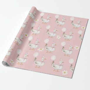 Silly Goose Daisy Girl 1st Birthday Party Wrapping Paper