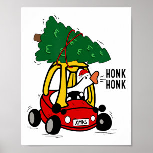 Silly Goose Driving Toy Car With Christmas Tree Fu Poster