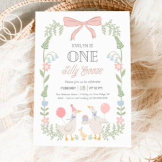 Silly Goose Editable First Year Invitation Floral 