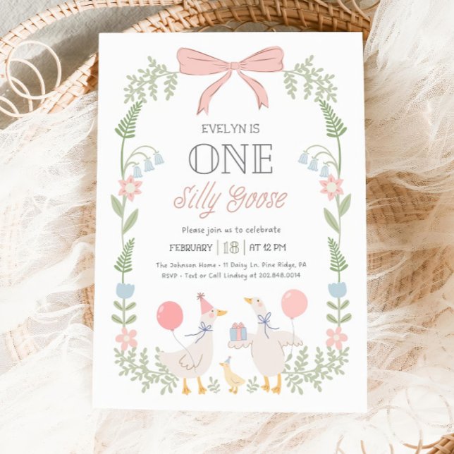 Silly Goose Editable First Year Invitation Floral  (Creator Uploaded)