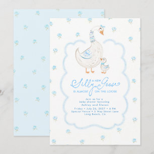 Silly Goose Elegant Pastel Blue Boy Baby Shower Invitation