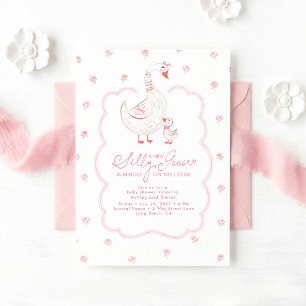 Silly Goose Elegant Pink Girl Baby Shower Invitation