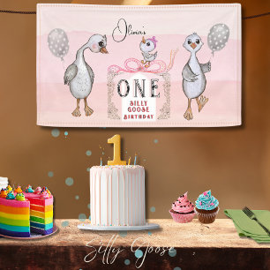 Silly Goose Family Pink & Bow 1st Birthday  Banner