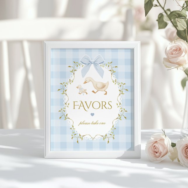 Silly Goose Favors Sage Blue Gingham Baby Shower Poster (Creator Uploaded)