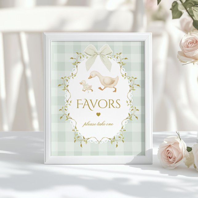 Silly Goose Favors Sage Gingham Baby Shower Poster (Creator Uploaded)