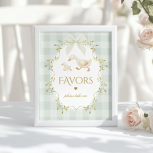Silly Goose Favours Sage Gingham Baby Shower Poster