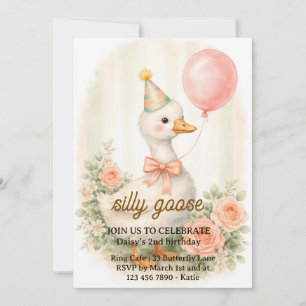 Silly Goose First Birthday Invitation   Watercolor