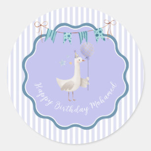 Silly Goose First Birthday Lavender Boy Party Favo Classic Round Sticker