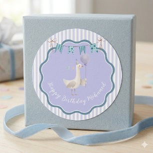 Silly Goose First Birthday Lavender Boy Party Favo Classic Round Sticker