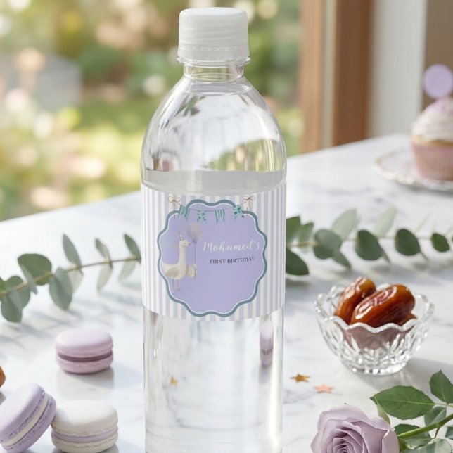 Silly Goose First Birthday Water Bottle Label Lave (Creator Uploaded)