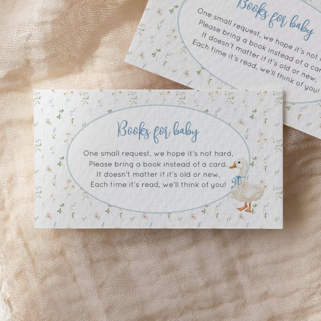 Silly Goose Floral Blue Baby Shower Books for Baby Enclosure Card (Creator Uploaded)