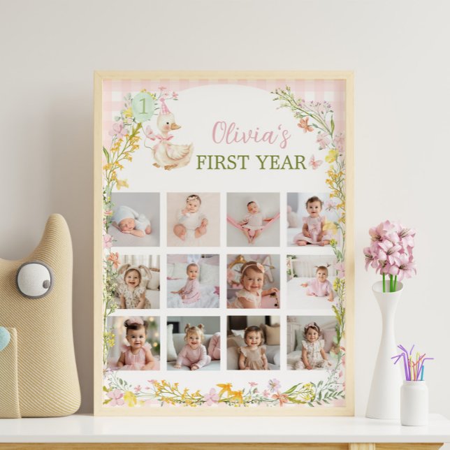 Silly Goose Floral Girl Birthday Photo Milestone Poster (Creator Uploaded)