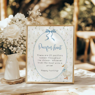 Silly Goose Floral Pacifier hunt Boy Baby Shower  Poster