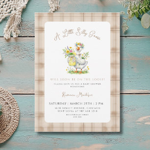 Silly Goose Flower Brown Gingham Baby Shower Invitation