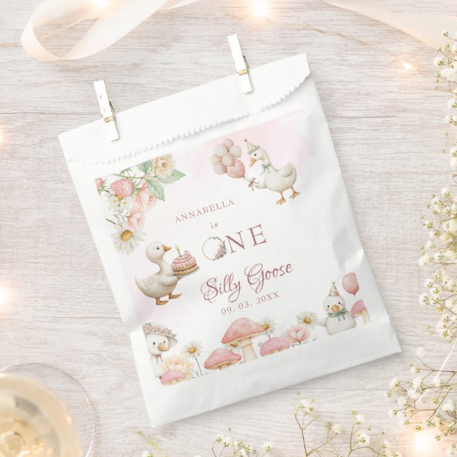 Silly Goose Flower Garden Mushroom 1st Birthday Favour Bags (Clipped)