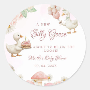 Silly Goose Flower Garden Mushroom Baby Shower Classic Round Sticker