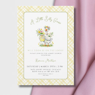 Silly Goose Flower Yellow Gingham Baby Shower Invitation