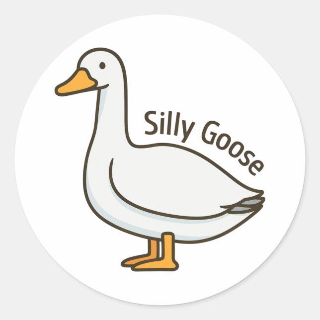 Silly Goose Funny Cartoon Goose Classic Round Sticker (Front)