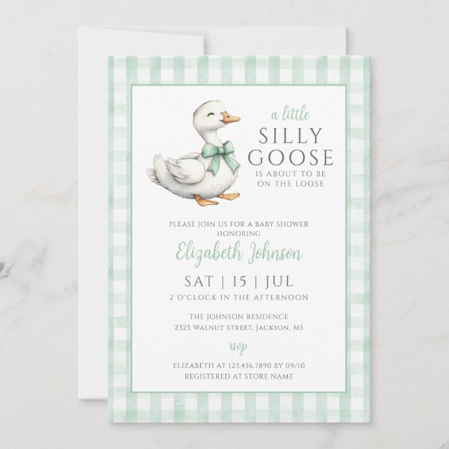 Silly Goose Gender Neutral Baby Shower All In One Invitation (Front)