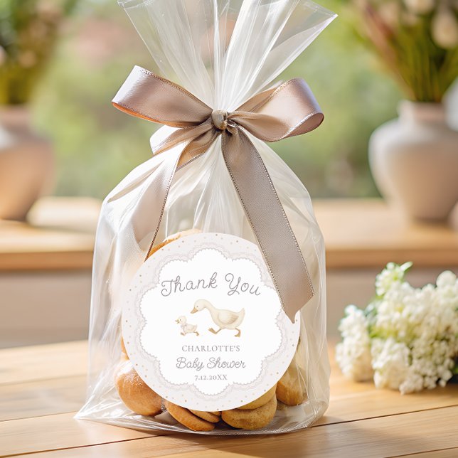 Silly Goose Gender Neutral Baby Shower Thank You Classic Round Sticker (Creator Uploaded)