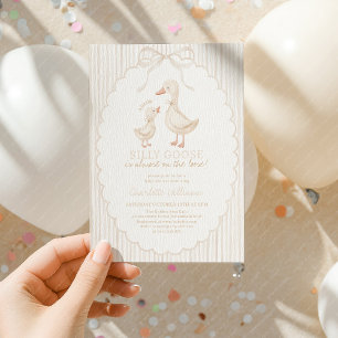 Silly Goose Gender Neutral Beige Baby Shower Invitation