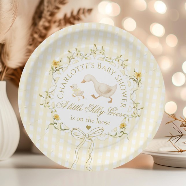 Silly Goose Gender neutral Yellow Baby Shower Paper Plate (Creator Uploaded)