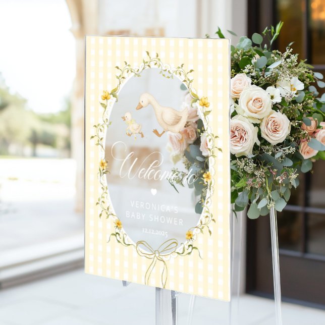 Silly Goose Gingham Baby Shower Welcome Acrylic Sign (Creator Uploaded)