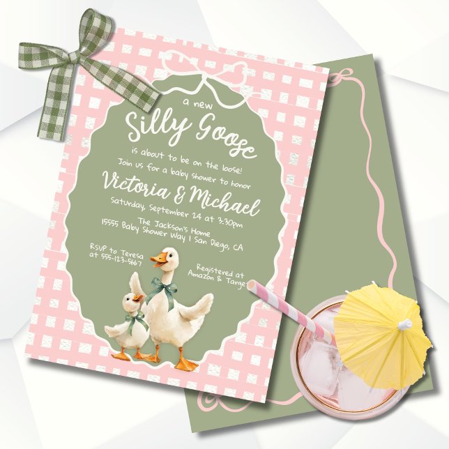 Silly Goose Gingham Bow Baby Shower Invitation (Creator Uploaded)
