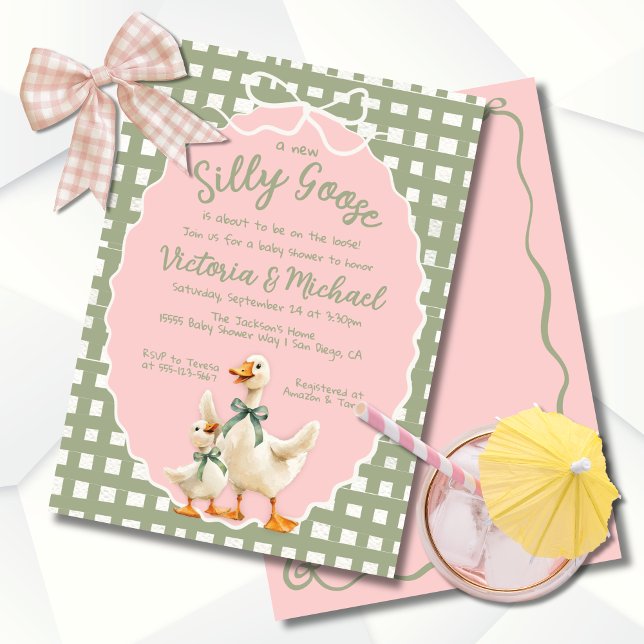 Silly Goose Gingham Bow Baby Shower Invitation (Creator Uploaded)