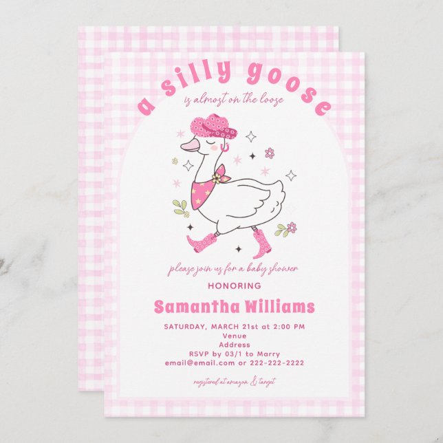 Silly Goose Gingham Plaid Western Girl Baby Shower Invitation (Front/Back)