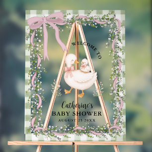 Silly Goose Gingham Welcome Baby Shower Acrylic Sign