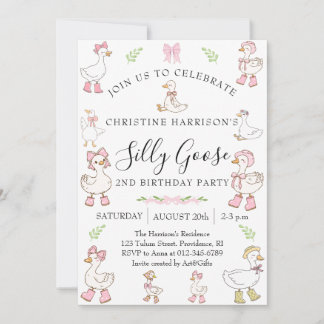 Silly Goose Girl 2nd Birthday Invitation