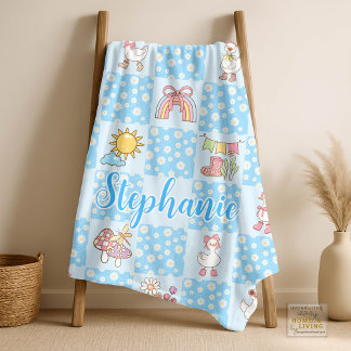 Silly Goose Girl Design Blue Fleece Blanket