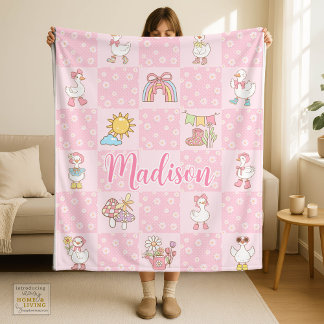 Silly Goose Girl Design Pink  Fleece Blanket
