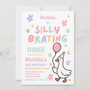 Silly Goose Girl Pastel 3rd Birthday Party Invitation