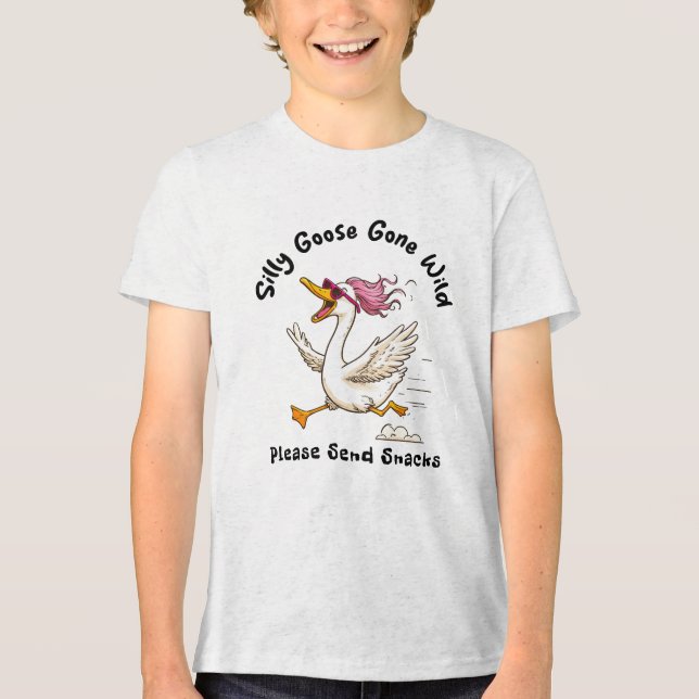 Silly Goose Gone Wild Kids T-Shirt – Funny Cartoon Tri-Blend Shirt (Front)