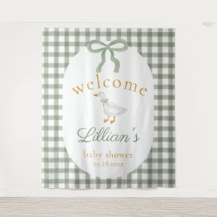 Silly Goose Green Baby Shower Welcome Backdrop  Tapestry