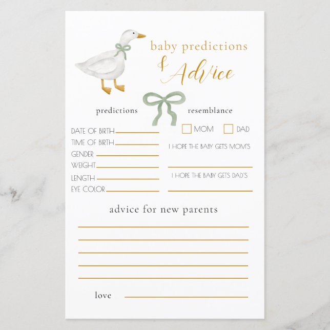 Silly Goose Green Bow Baby Predictions and Advice  (Front)