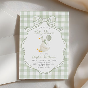 Silly Goose Green Bow Boy Baby Shower Invitation