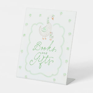 Silly Goose Green Floral Baby Shower Books & Gifts Pedestal Sign