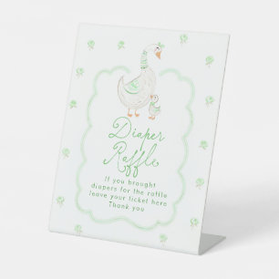 Silly Goose Green Floral Baby Shower Diaper Raffle Pedestal Sign