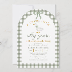 Silly Goose Green Gingham Arch Baby Shower QR Code Invitation